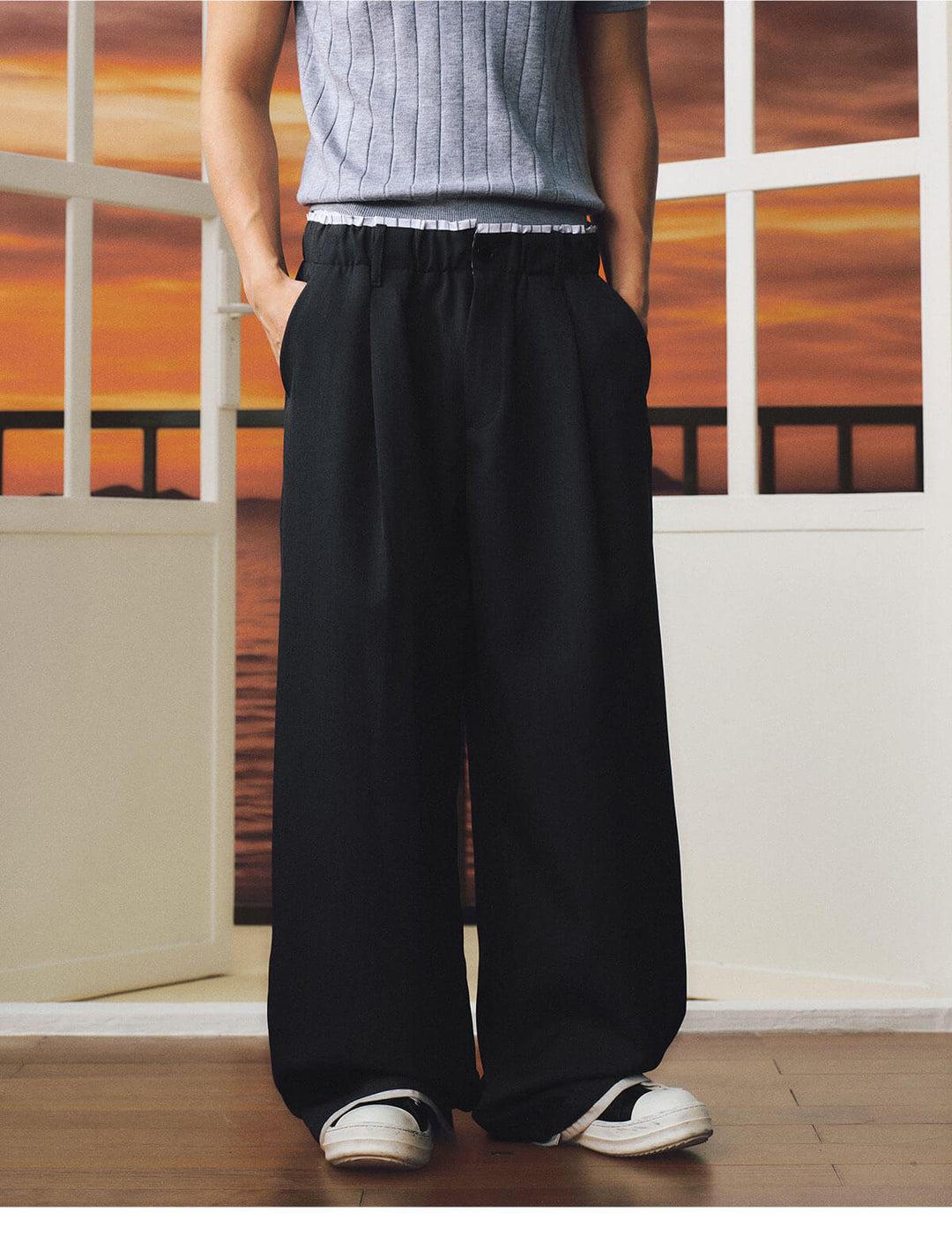 MEDM Elastic Waist Pleated Casual Suit Pants | Face 3 Face