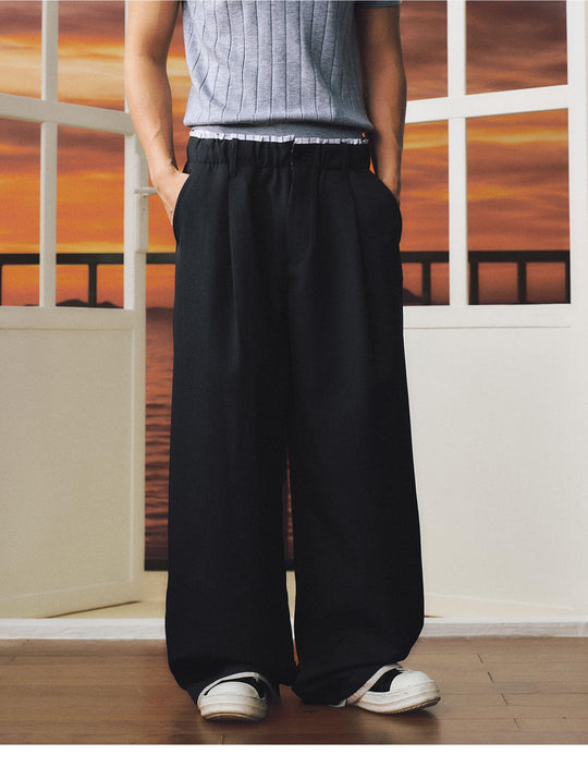 MEDM Elastic Waist Pleated Casual Suit Pants | Face 3 Face