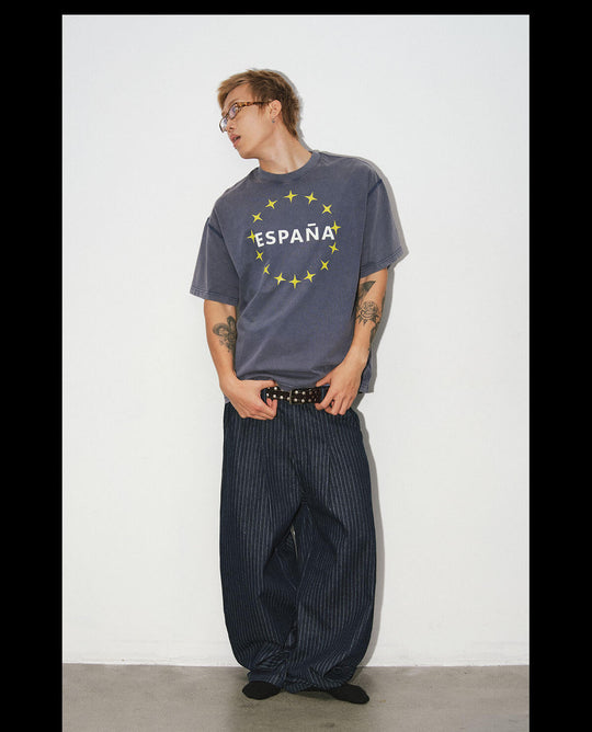 NOVACAM Vintage Washed Circle Star Print Short Sleeve Tee | Face 3 Face