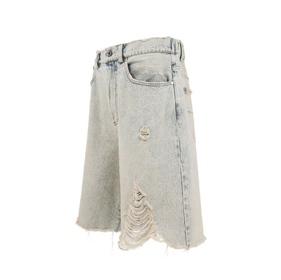 UNDERWATER Washed Damaged Light Blue Denim Shorts | Baggy Jorts | Face 3 Face