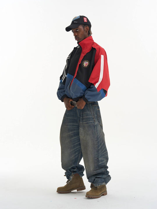 EXITMODE BY BLIND NO PLAN Patchwork Color Block Oversized Track Jacket | Face 3 Face