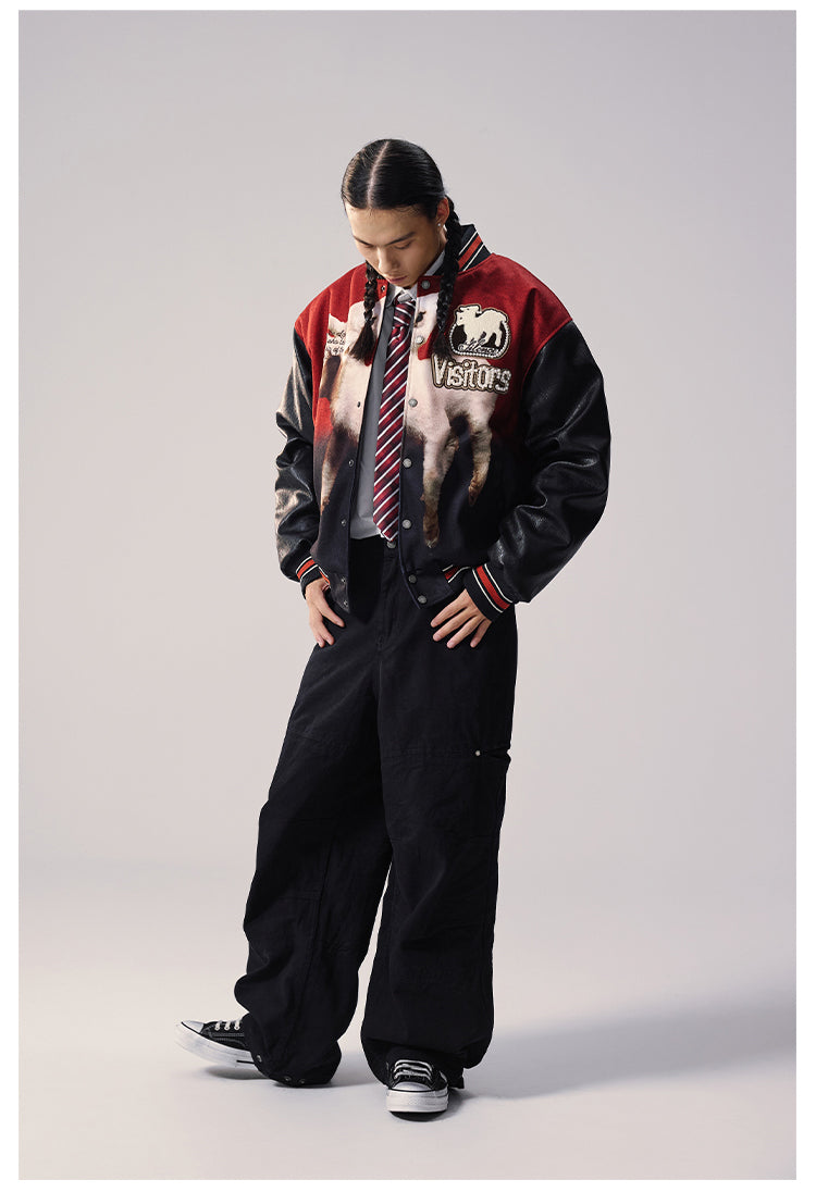 Remedy Sheep Full Print Pearl Embroidered Varsity Jacket | Face 3 Face