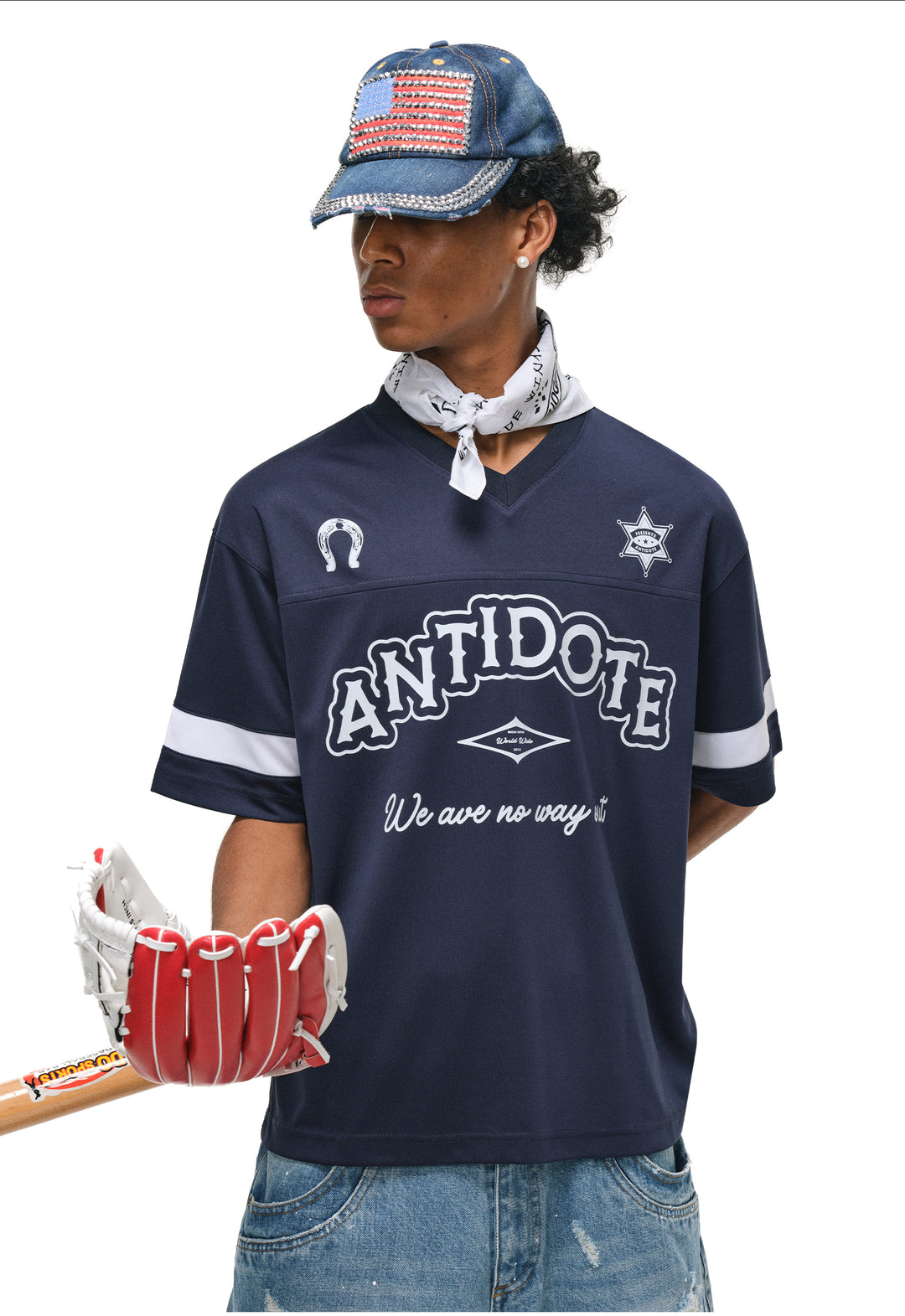 ANTIDOTE Mesh Patchwork V-Neck Jersey Tee | Face 3 Face