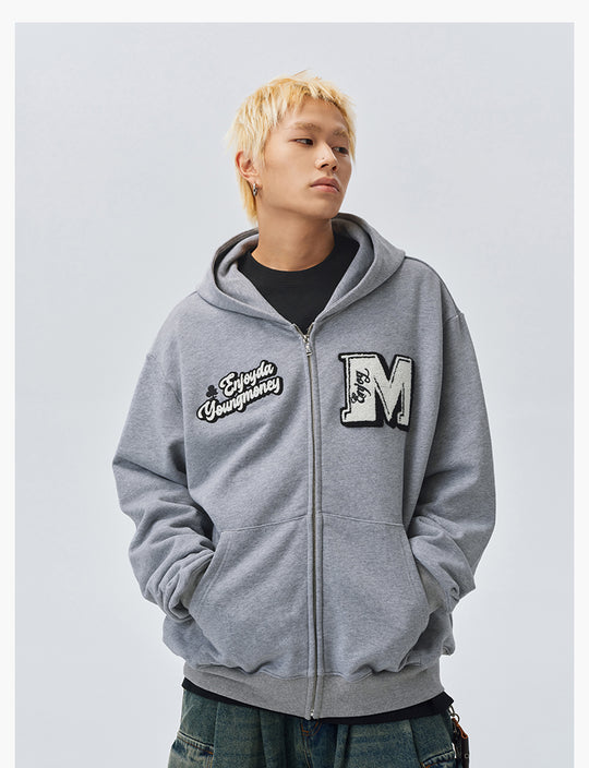 MEDM Towel Applique Embroidery Zip-Up Hoodie | Face 3 Face