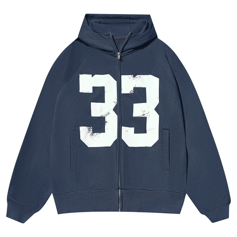 JUST VIBE Number 33 Vintage Print Zip Up Hoodie | Face 3 Face