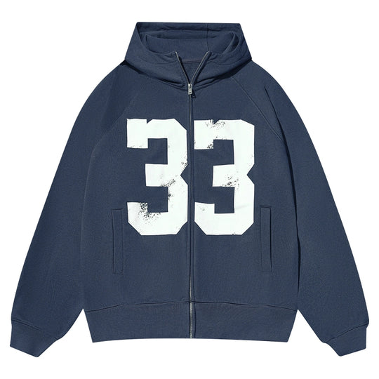 JUST VIBE Number 33 Vintage Print Zip Up Hoodie | Face 3 Face