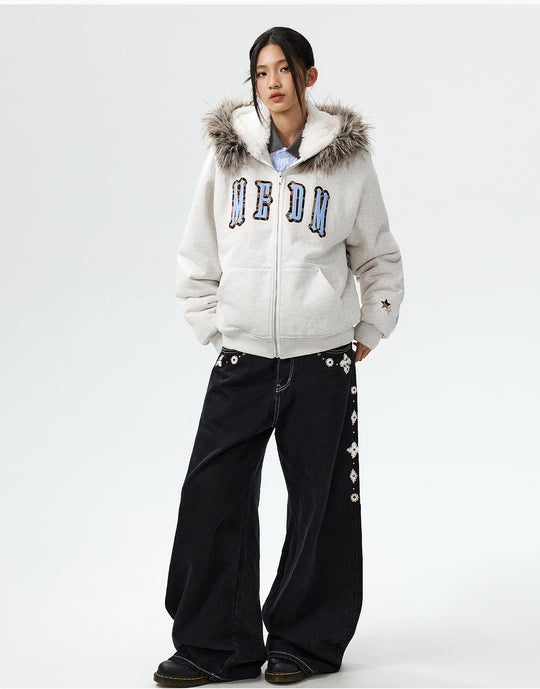 MEDM Faux Fur Lined Hooded Fur Zip Up Jacket | Face 3 Face