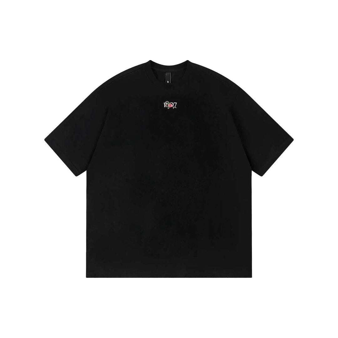 1807 Rose Logo Print Embroidered Short Sleeve Tee | Face 3 Face