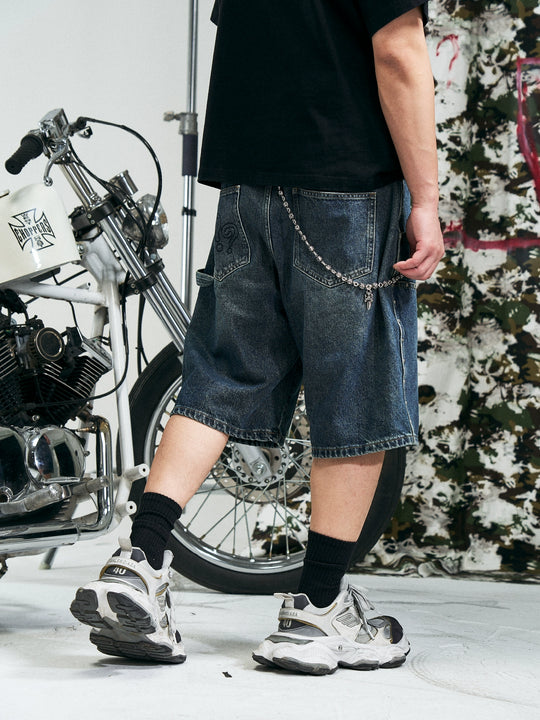 RUSURE Crash Studded Double Knee Denim Shorts | Face 3 Face