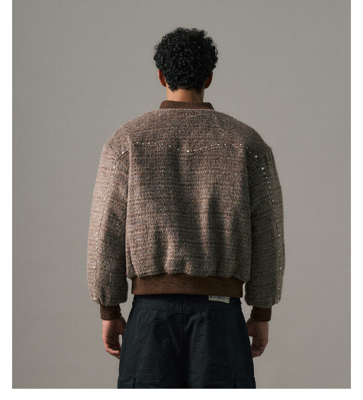 S45 Pearl Studded Fur Varsity Jacket | Face 3 Face