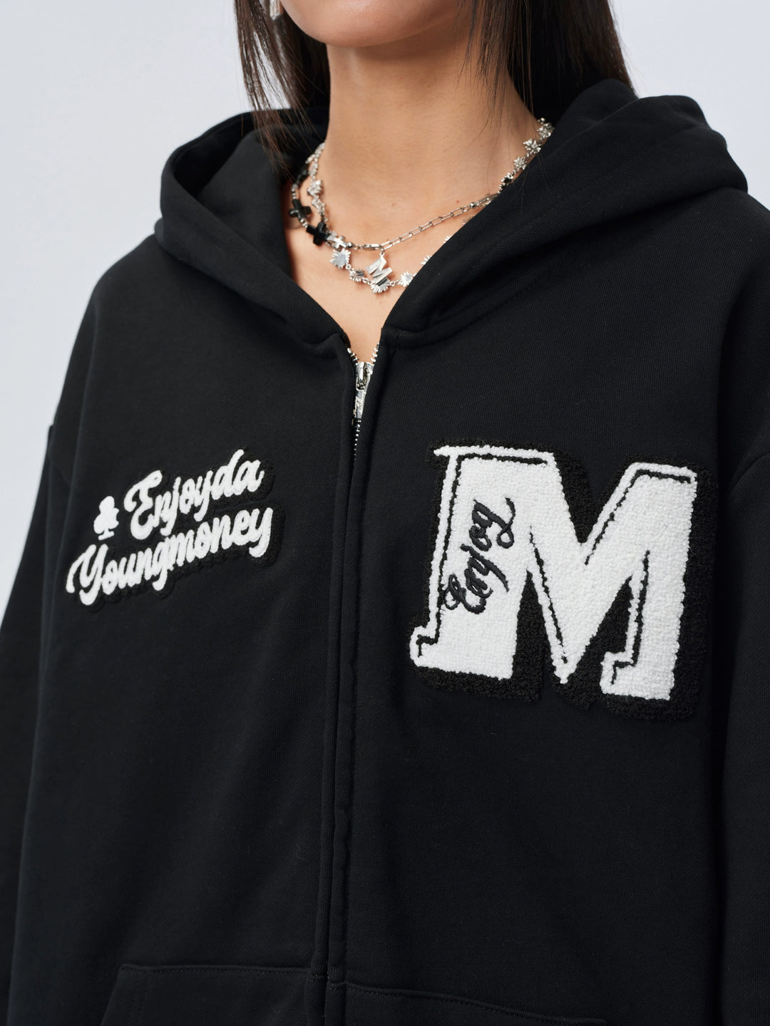 MEDM Towel Applique Embroidery Zip-Up Hoodie | Face 3 Face