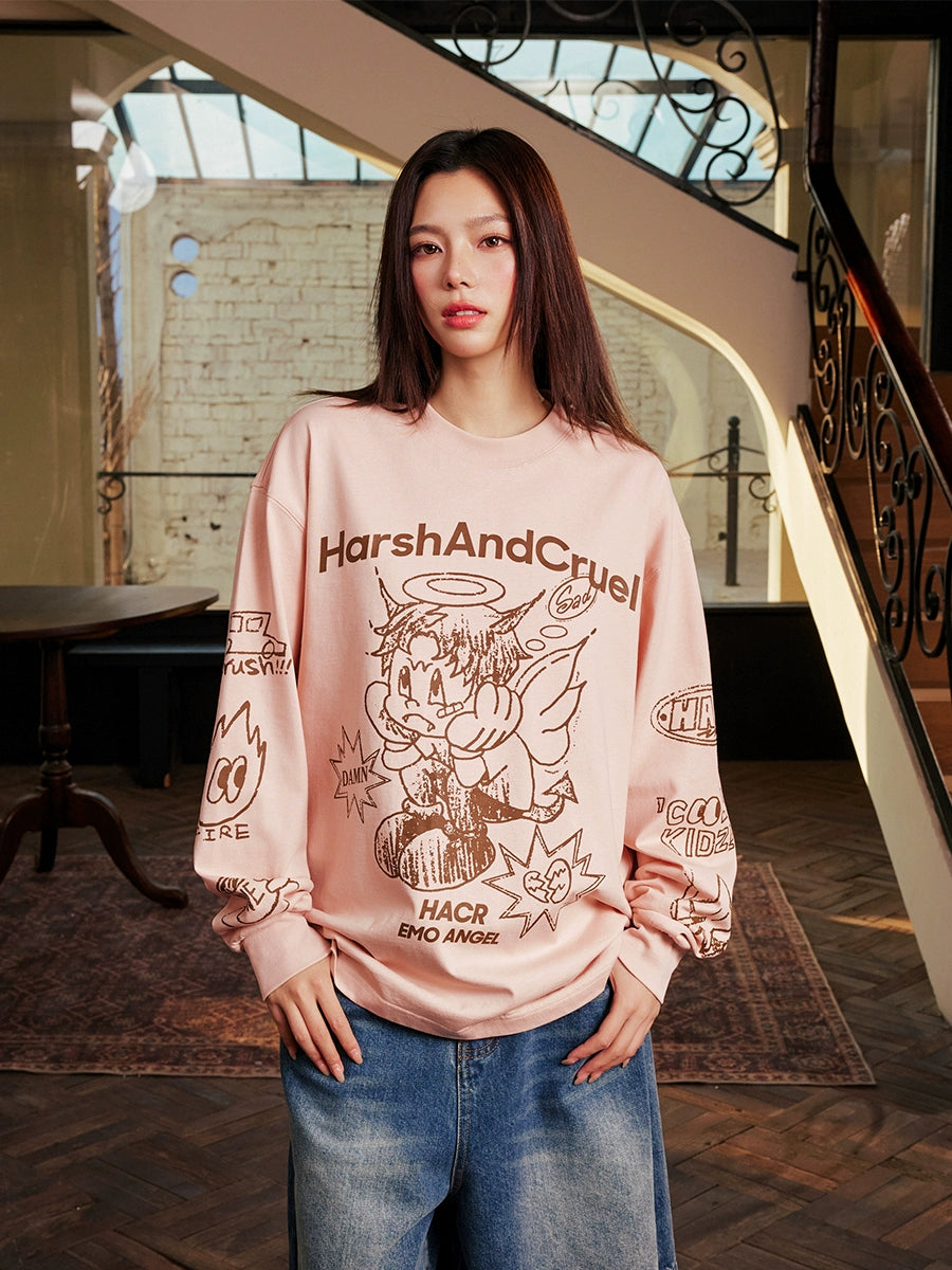 Harsh and Cruel Angel Graffiti Print Long Sleeve Tee | Face 3 Face