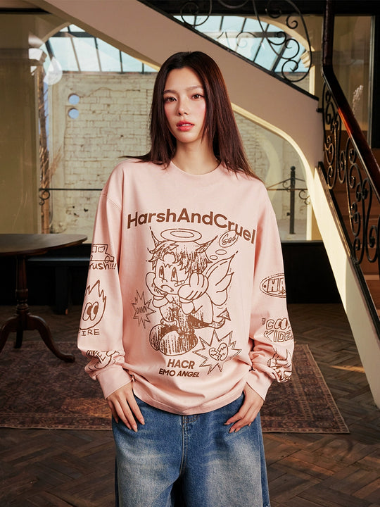 Harsh and Cruel Angel Graffiti Print Long Sleeve Tee | Face 3 Face