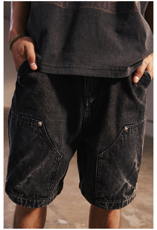 Remedy Washed Double Knee Denim Shorts | Face 3 Face