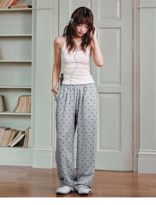 MEDM Polka Dot Print Wide Leg Sweatpants | Face 3 Face