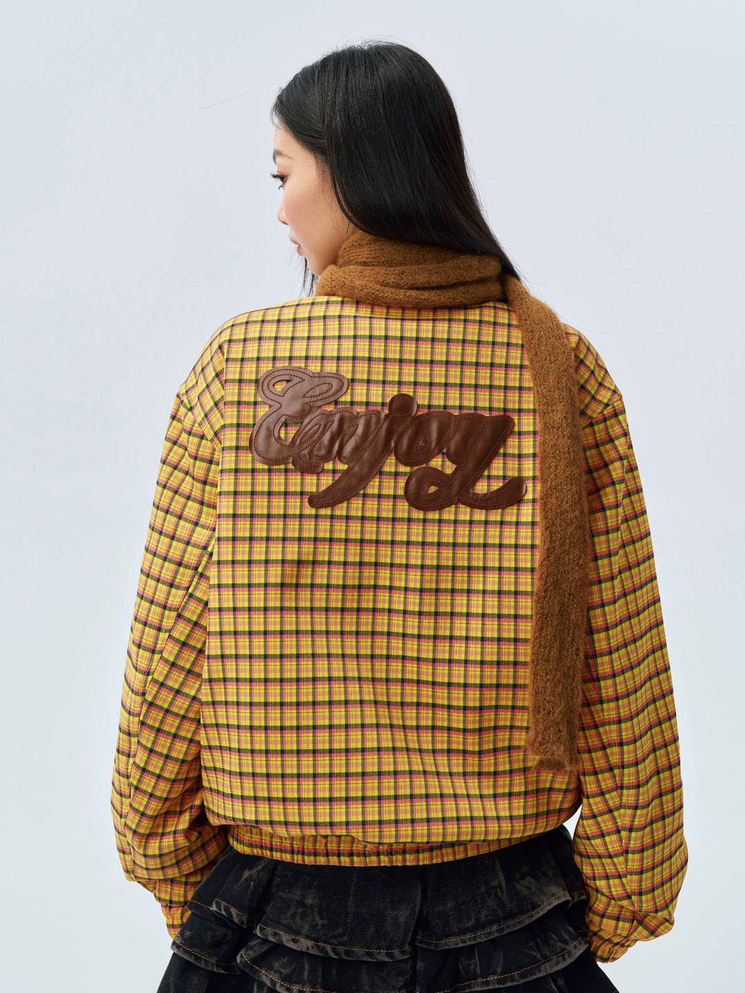 MEDM Plaid Quilted-Lined Leather Patch Track Jacket | Face 3 Face