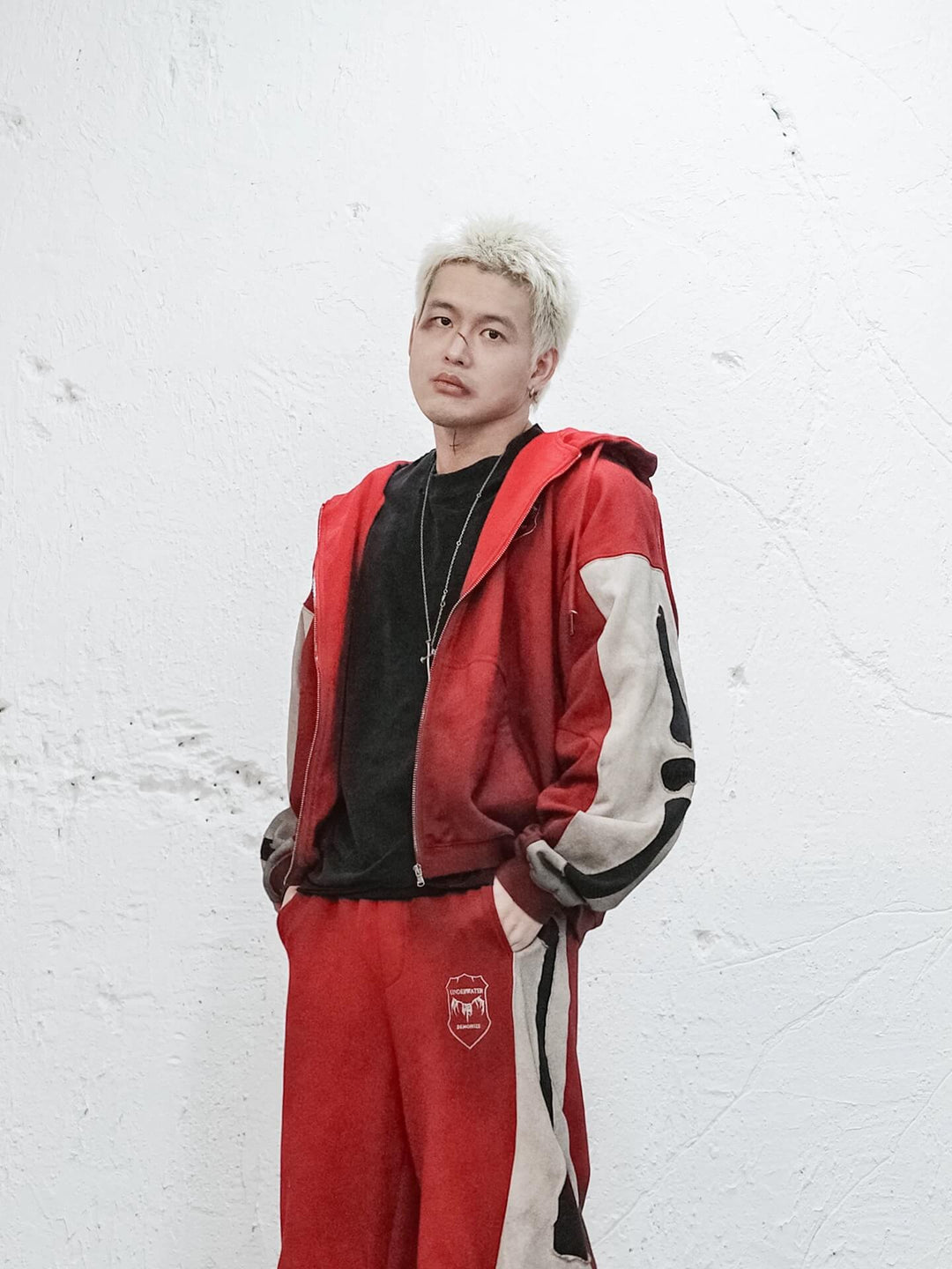 UNDERWATER Skeleton Patchwork Dirty Dye Zip Up Hoodie | Face 3 Face