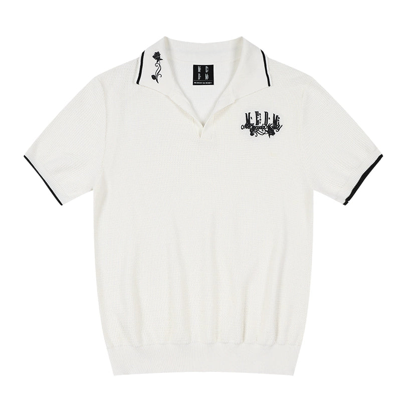 MEDM Rose Embroidered Waffle Knit Polo | Face 3 Face