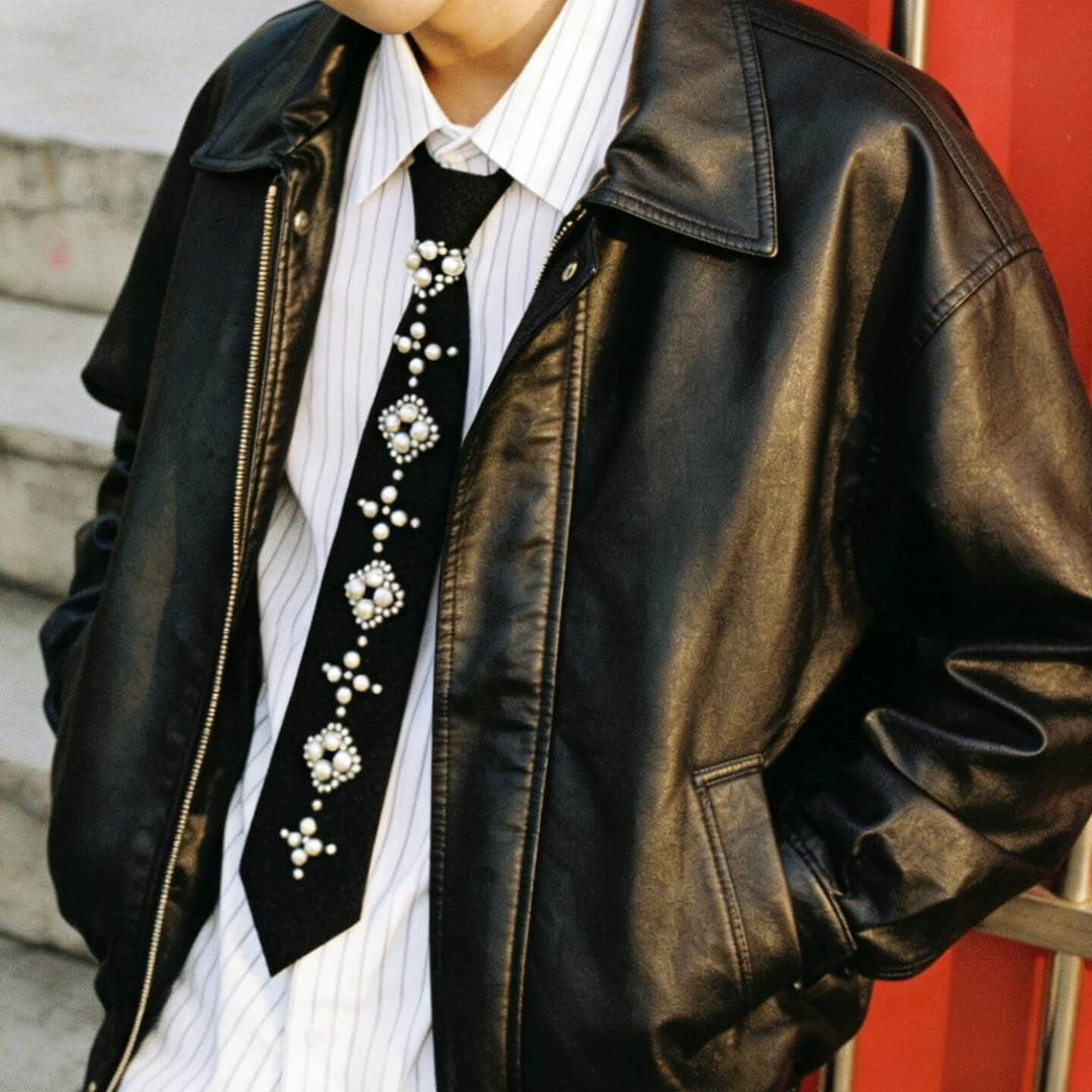 YADcrew Pearl Embellished Black Tie | Face 3 Face