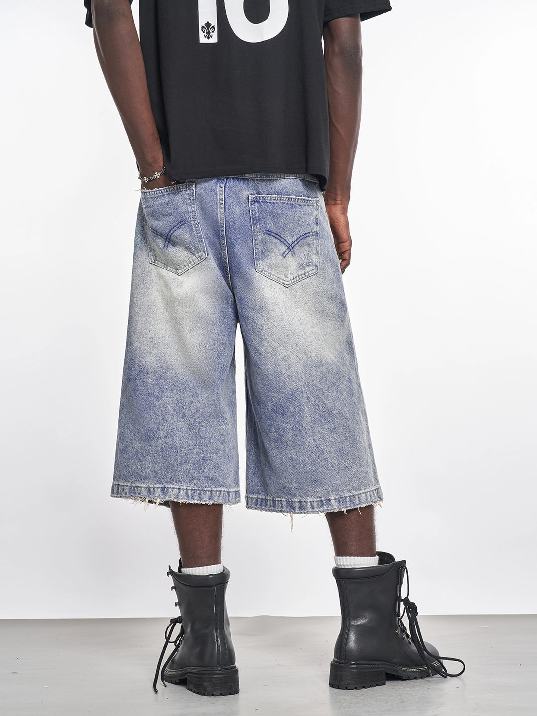 F3F Select Light Blue Destroyed Denim Baggy Shorts | Face 3 Face