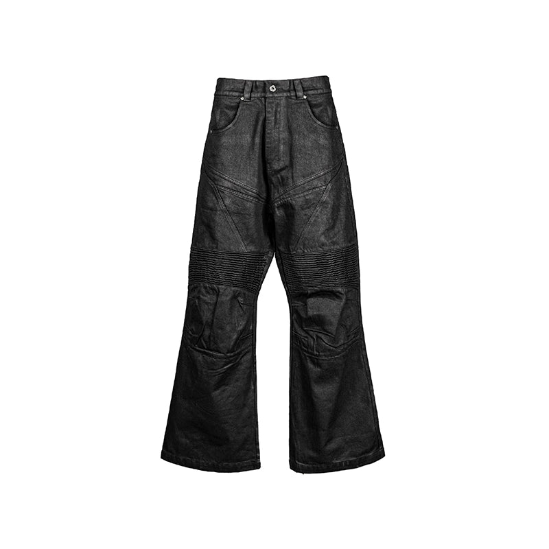 UNDERWATER Black Waxed Biker Wide Leg Bootcut Jeans | Face 3 Face
