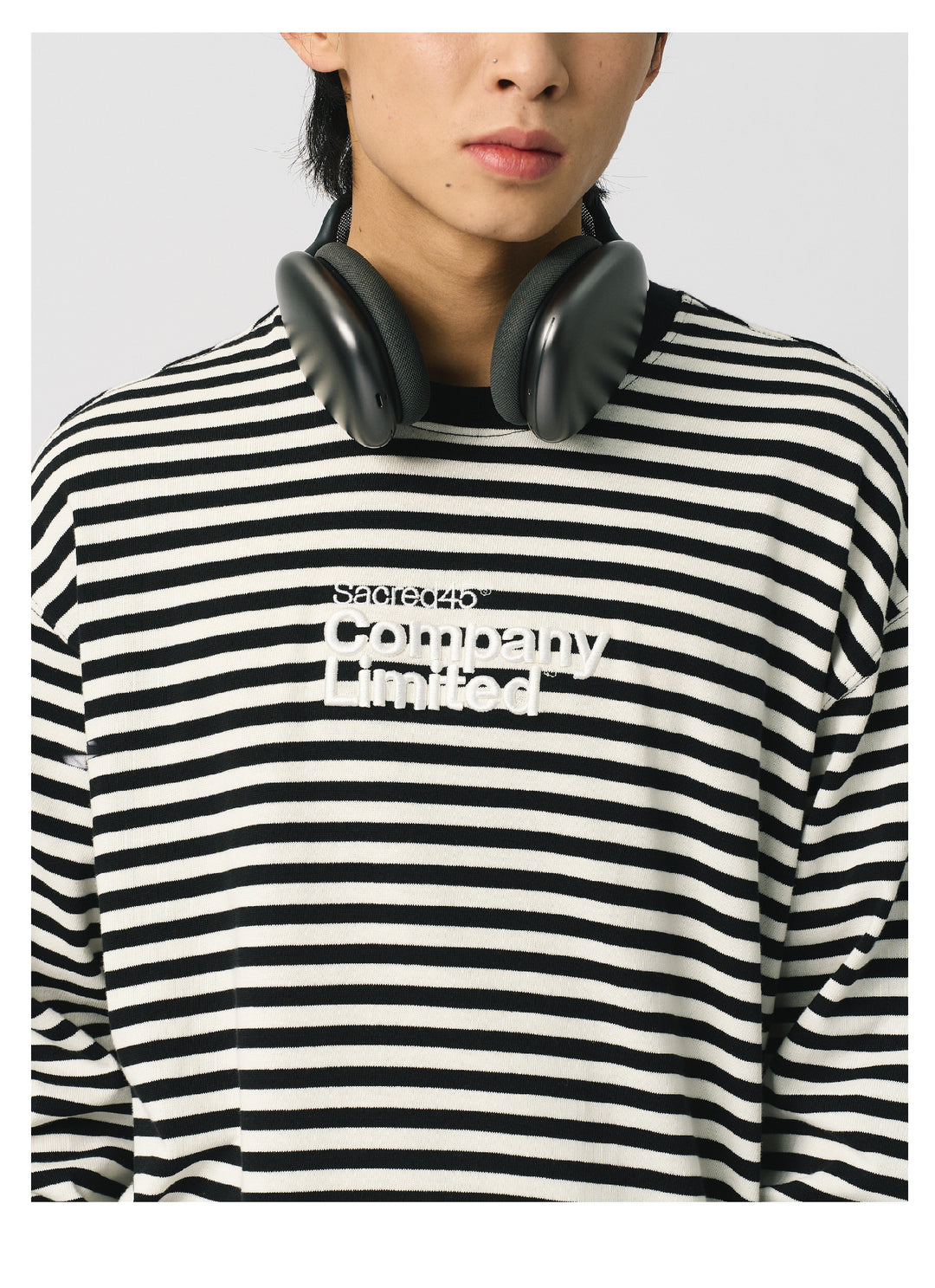 S45 Striped Embroidery Long-Sleeve Tee | Face 3 Face