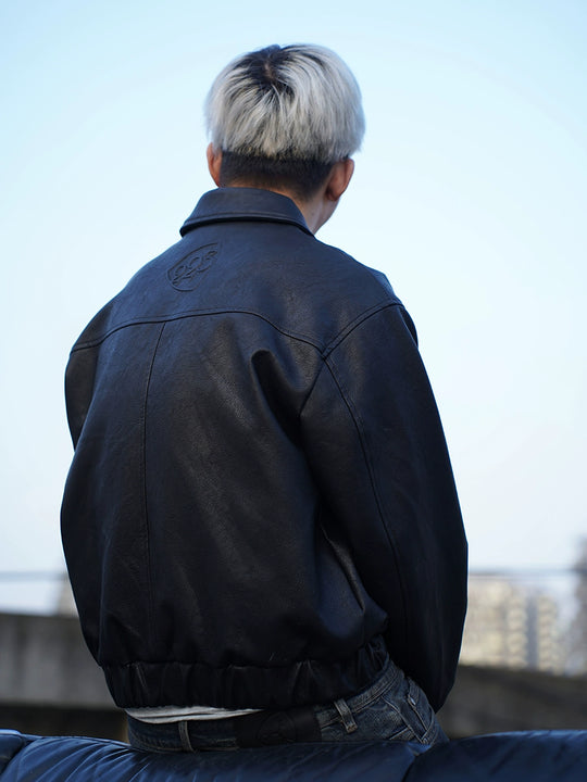 TGFCLUB Embroidered Printed PU Leather Jacket | Face 3 Face