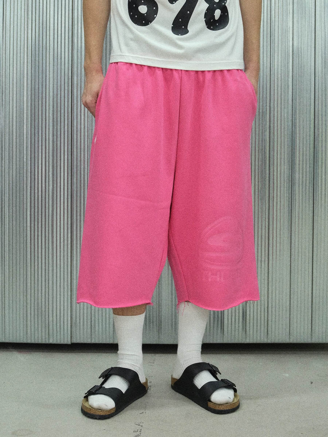 S45 Basic Heavyweight Logo Print Cutoff Baggy Sweat Shorts
