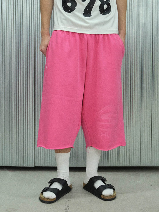 S45 Basic Heavyweight Logo Print Cutoff Baggy Sweat Shorts