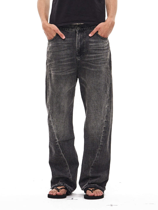 EXITMODE BY BLIND NO PLAN Black Washed Distressed Curved Jeans | Face 3 Face