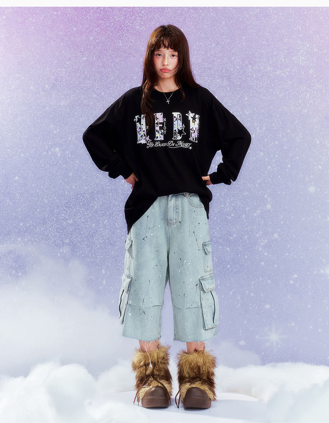 MEDM Flower Star Logo Embroidered Long Sleeve Tee | Face 3 Face