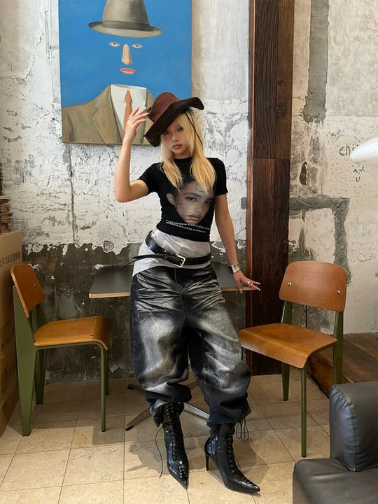 EVETS Whisker Washed Faded Baggy Jeans | Face 3 Face