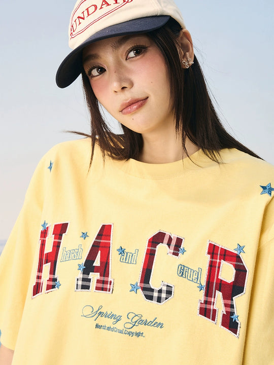 Harsh and Cruel HACR Stars Plaid Patch Embroidered Tee | Face 3 Face