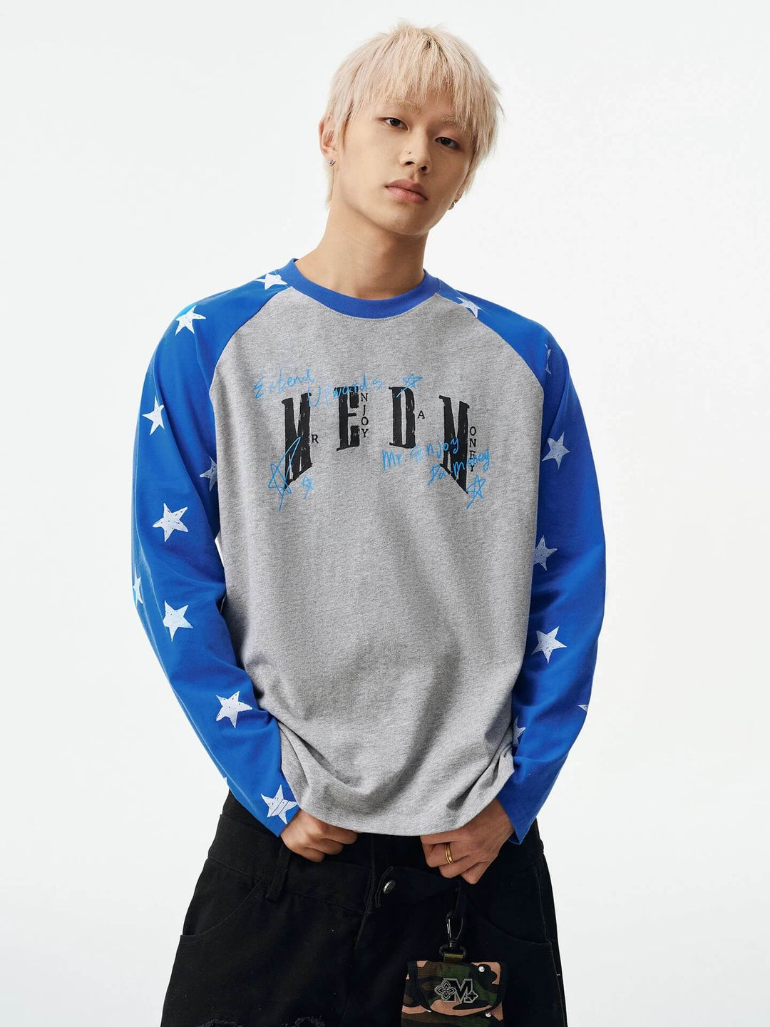 MEDM Star Print Raglan Long Sleeve Tee | Face 3 Face