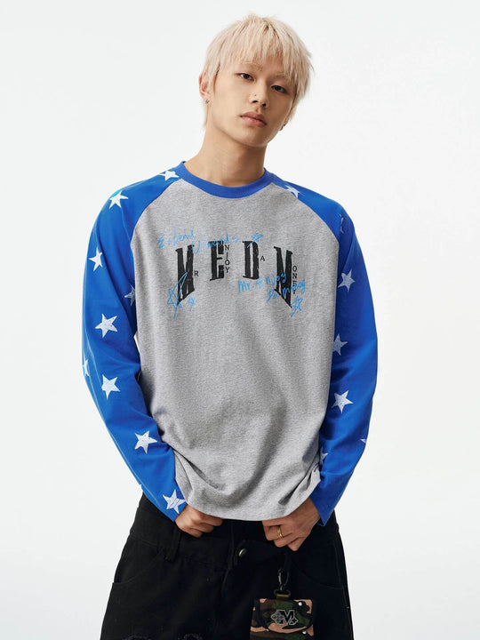 MEDM Star Print Raglan Long Sleeve Tee | Face 3 Face