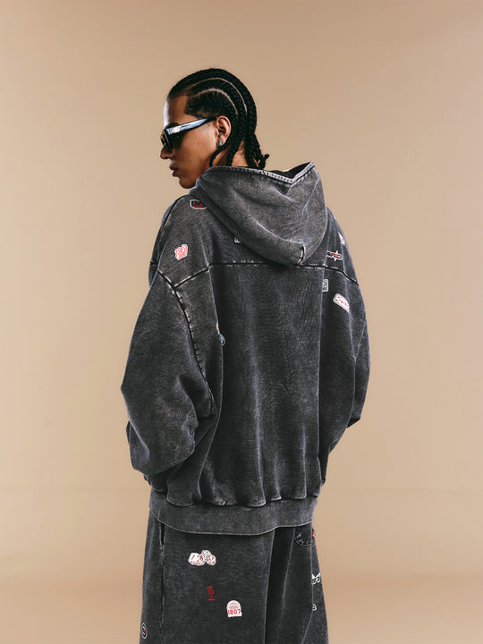 1807× LABT Logo Patch Washed Zip Up Hoodie | Face 3 Face