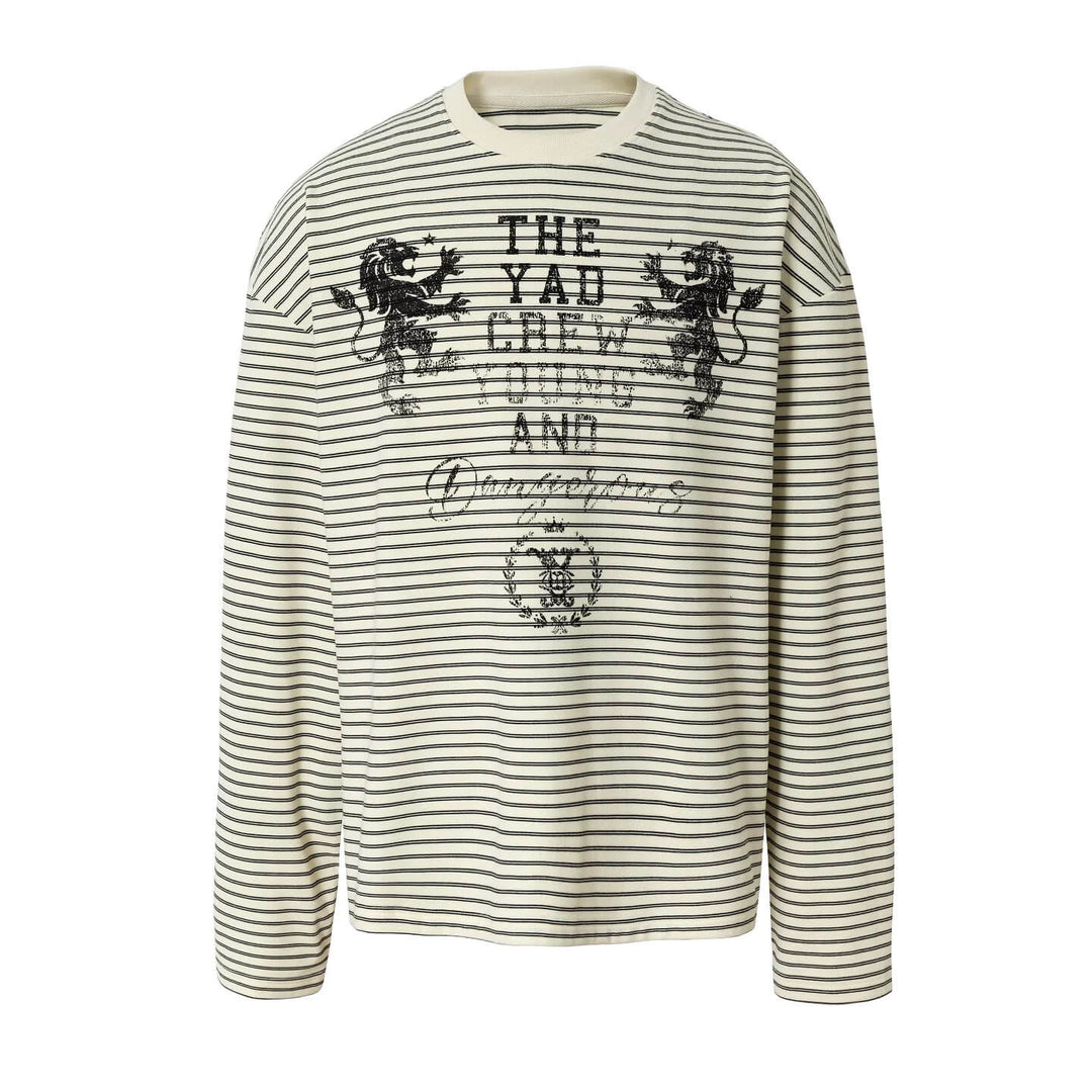 YADcrew Vintage Lion Print Striped Long Sleeve Tee | Face 3 Face