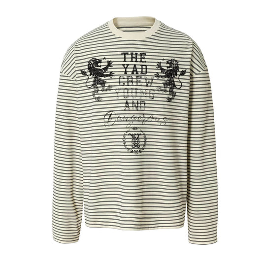 YADcrew Vintage Lion Print Striped Long Sleeve Tee | Face 3 Face