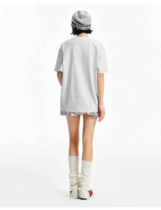 MEDM All Over Glitter Star Print Logo Patch Short Sleeve Tee | Face 3 Face