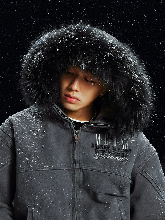 MEDM Removable Fur-Hooded Washed Work Jacket | Face 3 Face