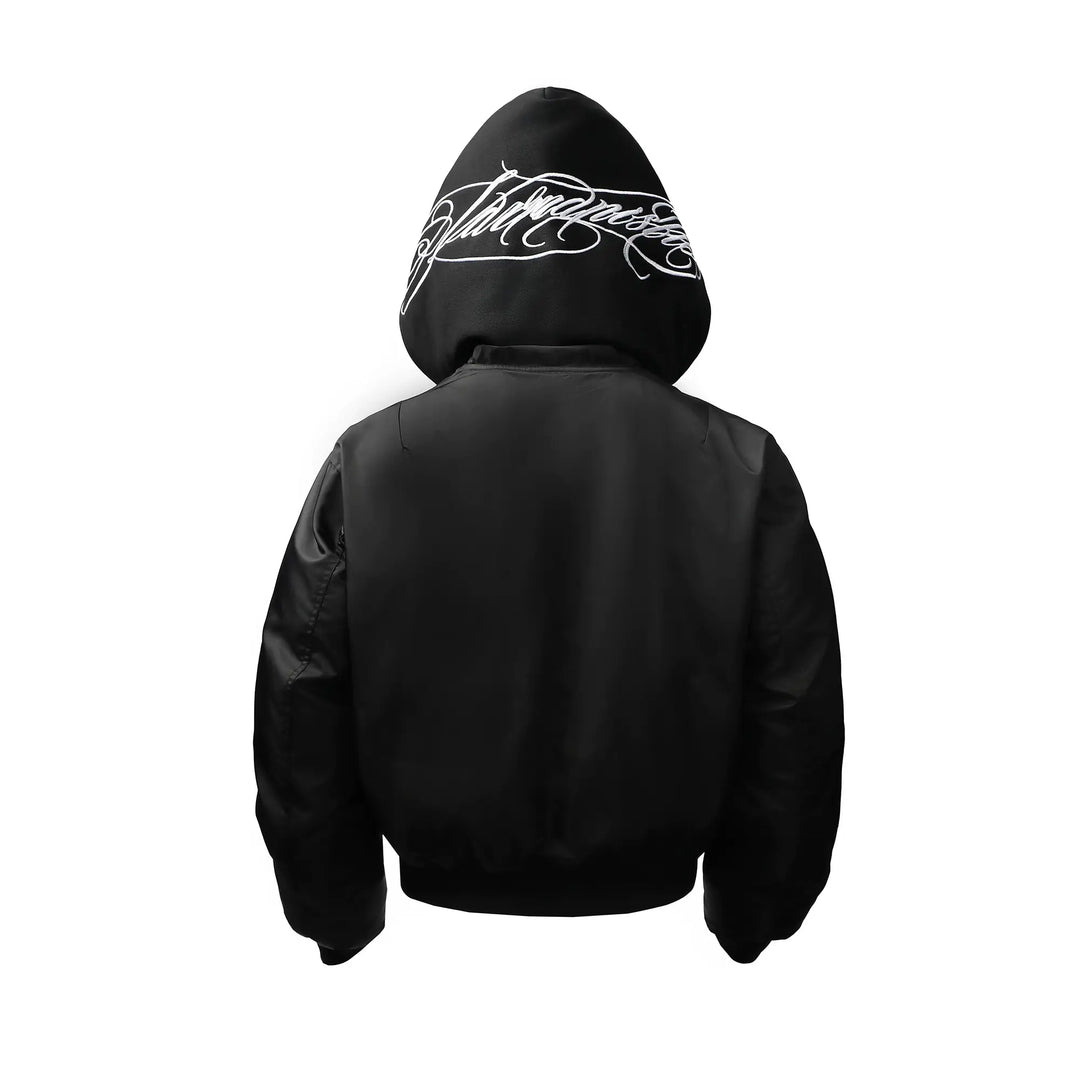 KARMANISTIC Embroidered Hooded Puffer Bomber Jacket | Face 3 Face