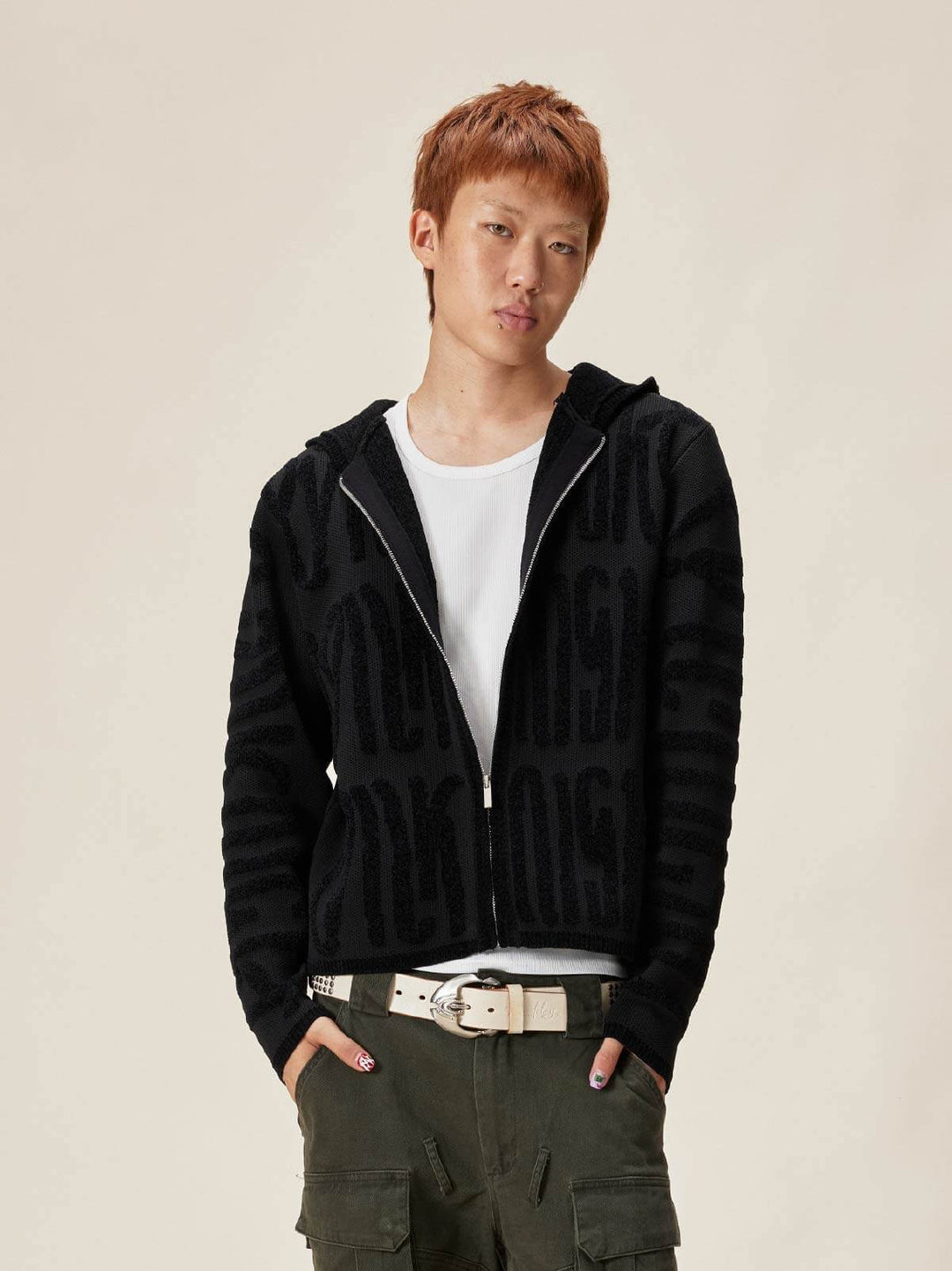 EVILKNIGHT(EK) Jacquard Knit Zip Up Hoodie