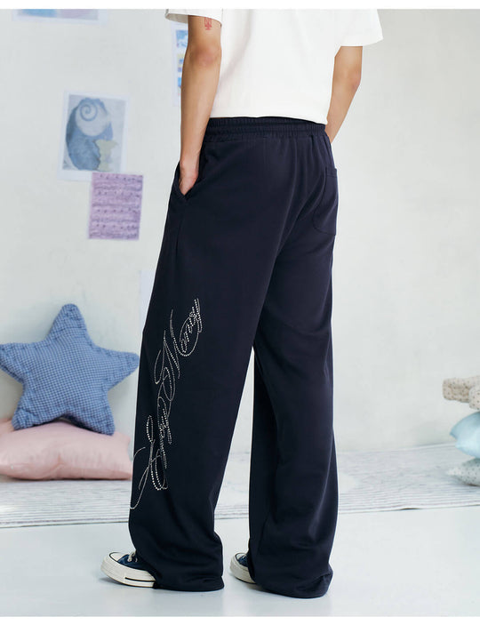MEDM Rhinestone Script Logo Sweatpants | Face 3 Face