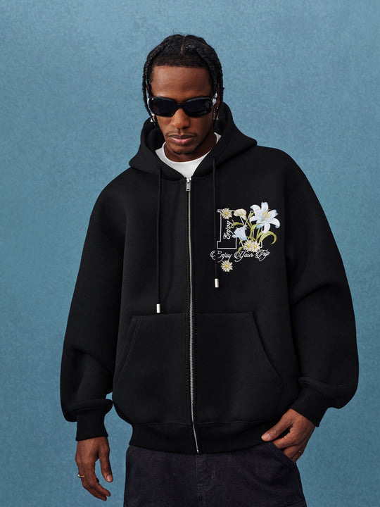MEDM Floral Embroidery Air Layer Zip-Up Hoodie | Face 3 Face