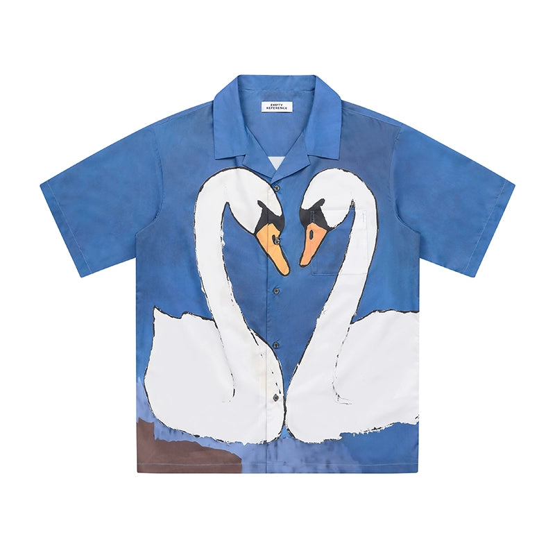 EMPTY REFERENCE Hand Painted Swan Print Short Sleeve Shirt | Face 3 Face