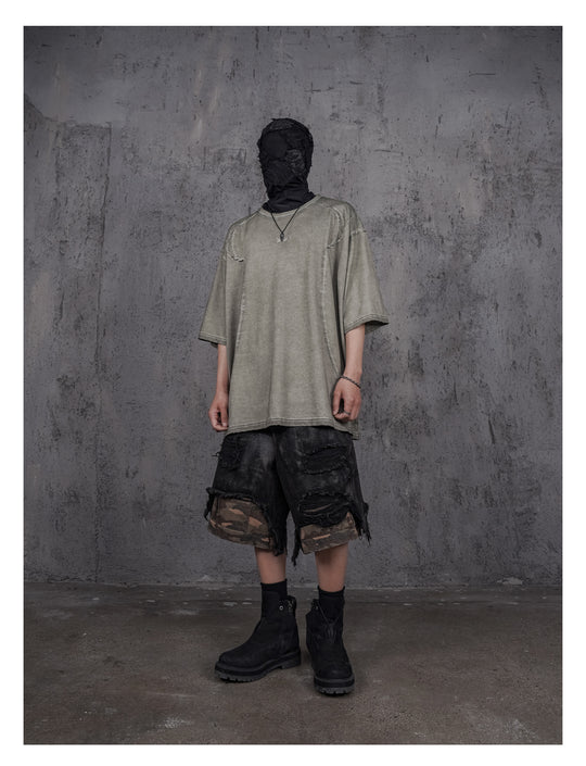 UNDERWATER Gray Sand-Washed Faded Deconstructed Tee | Face 3 Face