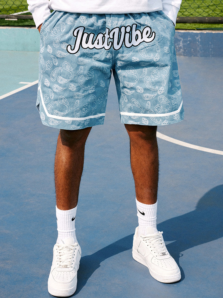 JUST VIBE Paisley Dice Denim Basketball Shorts | Face 3 Face