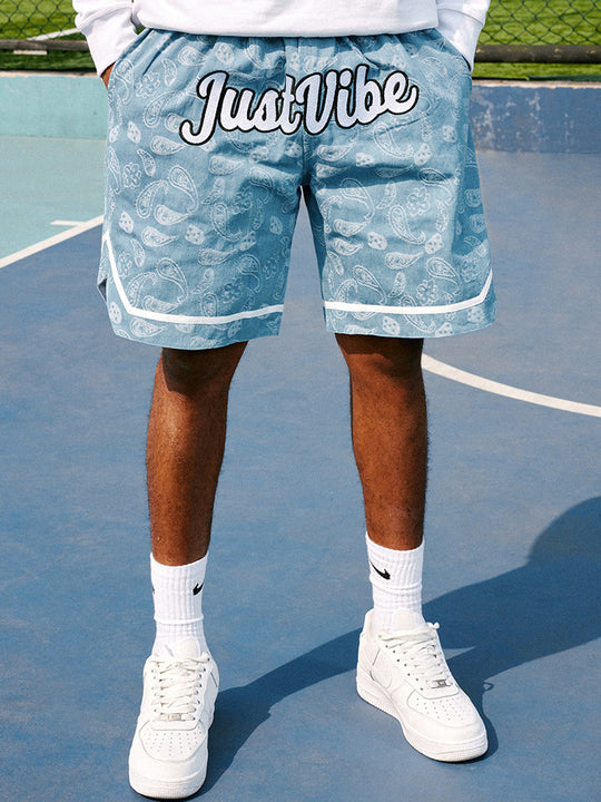 JUST VIBE Paisley Dice Denim Basketball Shorts | Face 3 Face