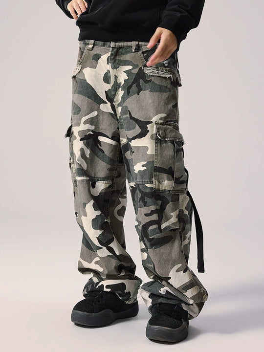 Remedy Distressed Camouflage Work Cargo Pants | Face 3 Face
