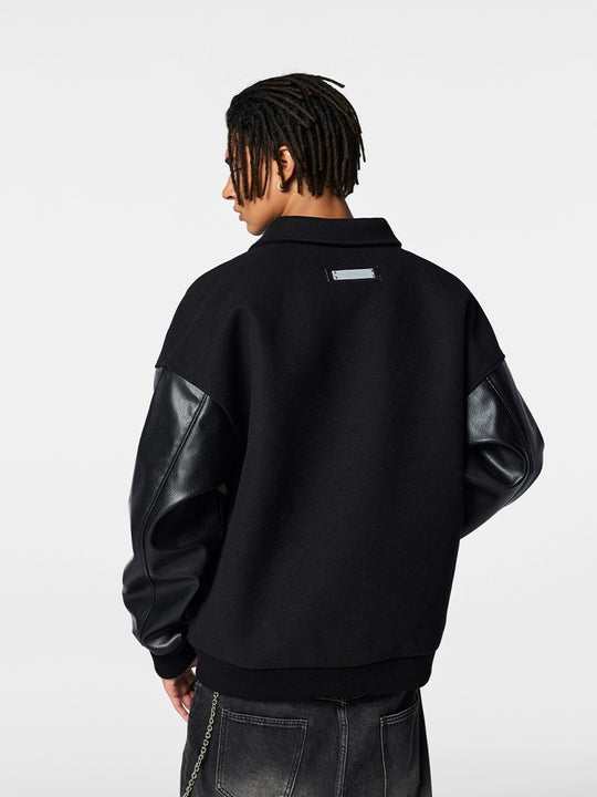 Achock Patch Embroidery Black Varsity Jacket | Face 3 Face